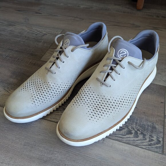 Cole Haan Men's 2.ZERØGRAND Lined Laser Wingtip Oxford Shoe Mortar Ivory Grey 11 - Picture 1 of 10